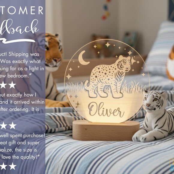 Personalized Tiger Night Light – Custom LED Lamp for Kids Room - Picture 7 of 8